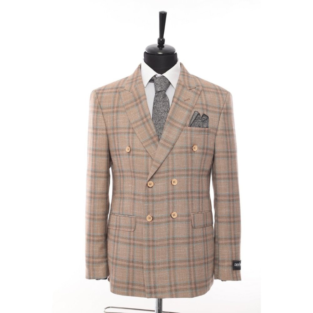 Derman Double Breasted Cream Plaid Luxury Jacket
